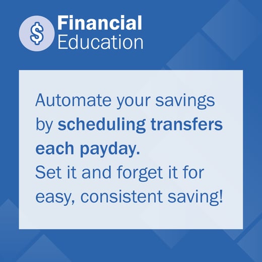 A financial education ad about automating savings with scheduled transfers.