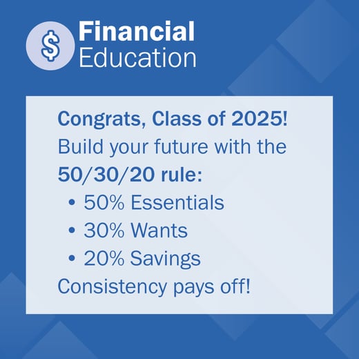 Financial education graphic with budgeting advice for the Class of 2025.